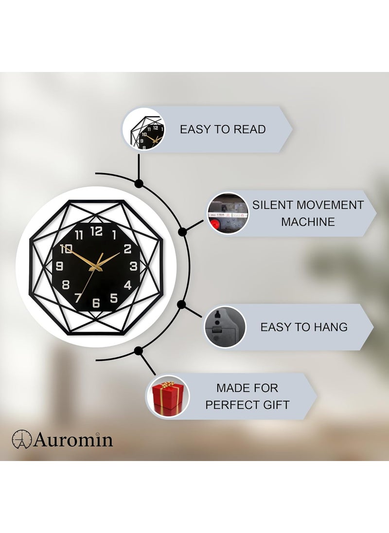 Auromin Metal Hexagon Silent Wall Clock for Living Room NonTicking Antique Large Wall Clock for Bedroom Office Hall Drawing Room Modern Decorative Hanging Wall Watch for Home Decor Item