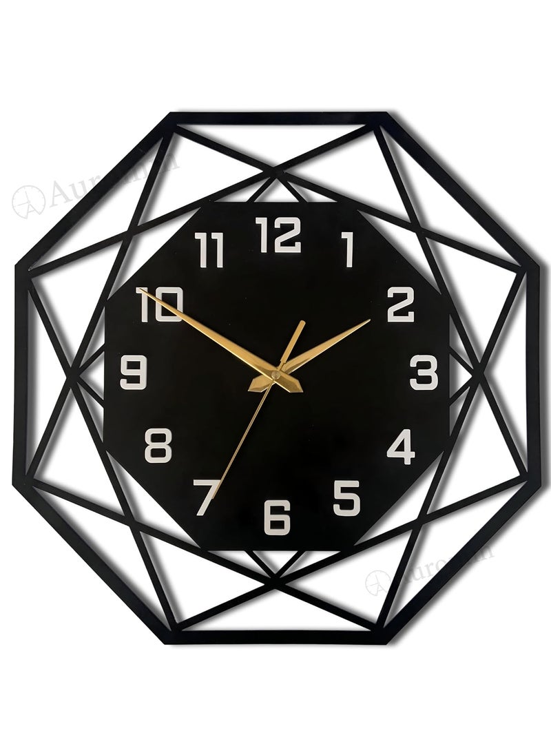 Auromin Metal Hexagon Silent Wall Clock for Living Room NonTicking Antique Large Wall Clock for Bedroom Office Hall Drawing Room Modern Decorative Hanging Wall Watch for Home Decor Item