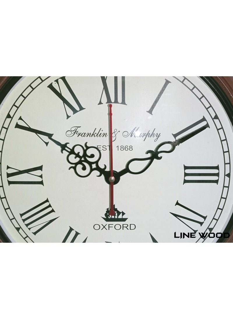 LINE WOOD Vintage Handmade Wooden Wall Clock Antique Brown Design Large Size for Office Kitchen Studio for Any Room 12 Inch Brown