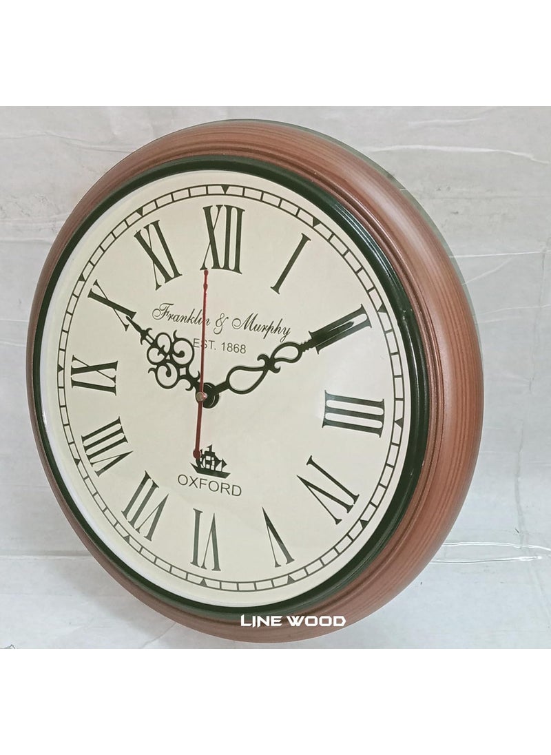 LINE WOOD Vintage Handmade Wooden Wall Clock Antique Brown Design Large Size for Office Kitchen Studio for Any Room 12 Inch Brown