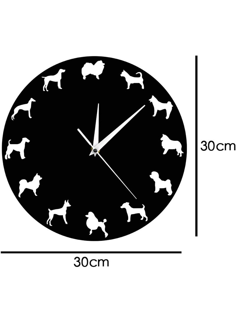 NABSTER 12 inches Designer Modern Style Different Dog Breeds Wall Clock Made of Black Acrylic Wall Clock Unique Gift Idea and Home Decor Great Wall Art for Living Room Kitchen Bedroom Kids