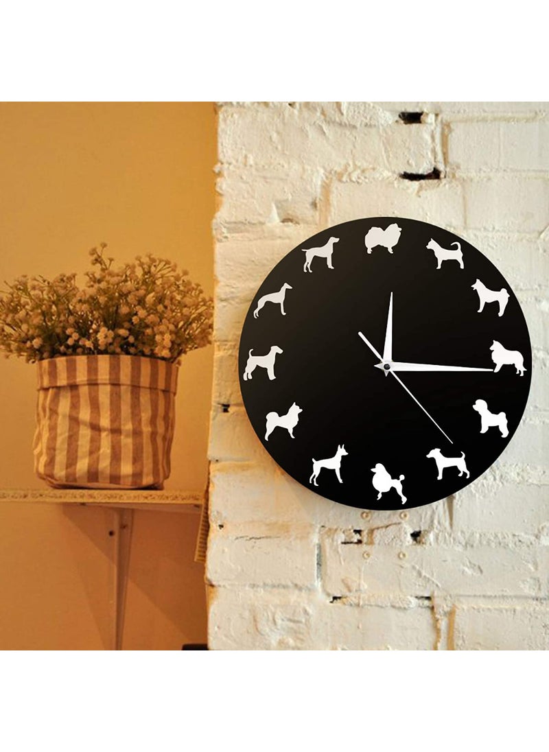 NABSTER 12 inches Designer Modern Style Different Dog Breeds Wall Clock Made of Black Acrylic Wall Clock Unique Gift Idea and Home Decor Great Wall Art for Living Room Kitchen Bedroom Kids