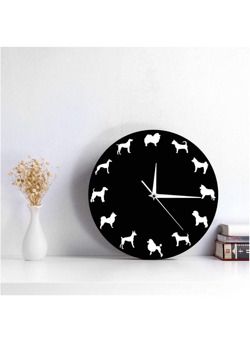 NABSTER 12 inches Designer Modern Style Different Dog Breeds Wall Clock Made of Black Acrylic Wall Clock Unique Gift Idea and Home Decor Great Wall Art for Living Room Kitchen Bedroom Kids