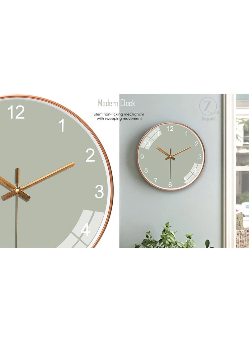 ZEPOLI Wall Clock for Home Hall Living Bedroom Kitchen 12 inch Silent Quartz Decorative Wall Round Pastel Clock
