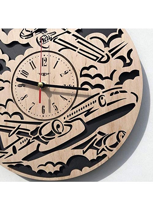 NABSTER Airplane Plane Themed Wall Clock Add a Touch of Adventure to Your Kids Room with This Unique and Striking Design Perfect for Aviation Enthusiasts and Ideal for Kids 12 Inches30 cm