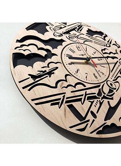NABSTER Airplane Plane Themed Wall Clock Add a Touch of Adventure to Your Kids Room with This Unique and Striking Design Perfect for Aviation Enthusiasts and Ideal for Kids 12 Inches30 cm