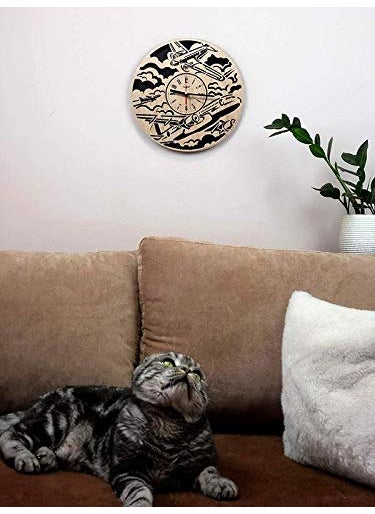 NABSTER Airplane Plane Themed Wall Clock Add a Touch of Adventure to Your Kids Room with This Unique and Striking Design Perfect for Aviation Enthusiasts and Ideal for Kids 12 Inches30 cm
