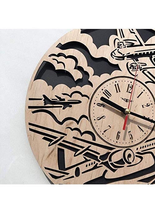 NABSTER Airplane Plane Themed Wall Clock Add a Touch of Adventure to Your Kids Room with This Unique and Striking Design Perfect for Aviation Enthusiasts and Ideal for Kids 12 Inches30 cm