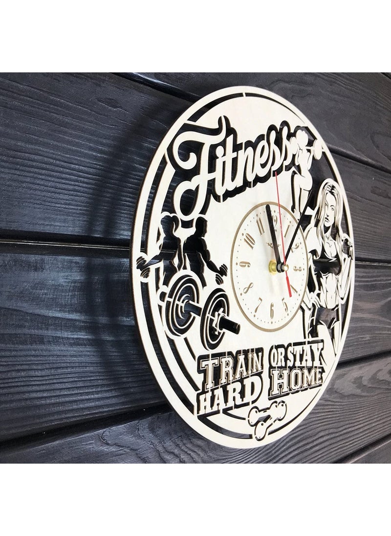 NABSTER Fitness Wall Clock Wood Home Decor Hanging Fitness Wall Art Unique Gym Gifts Women Modern Fitness Poster Workout Wood Fitness Clock 12 Inch 30 Cm