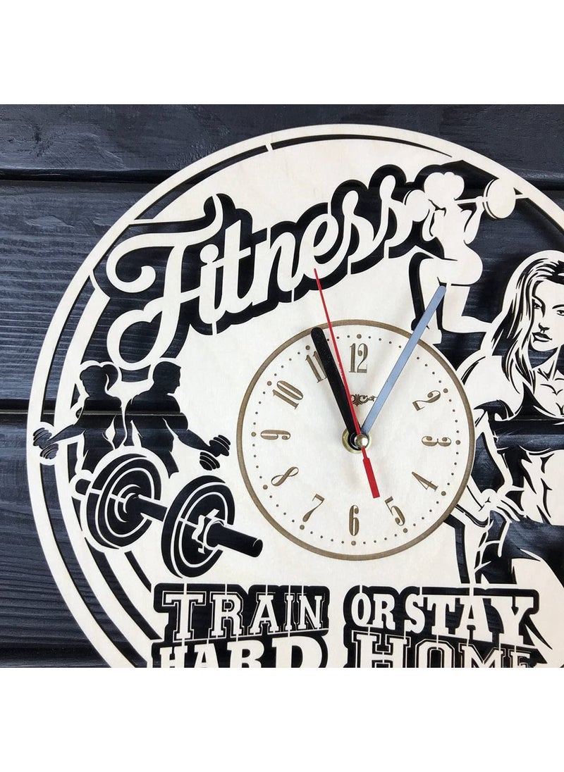NABSTER Fitness Wall Clock Wood Home Decor Hanging Fitness Wall Art Unique Gym Gifts Women Modern Fitness Poster Workout Wood Fitness Clock 12 Inch 30 Cm