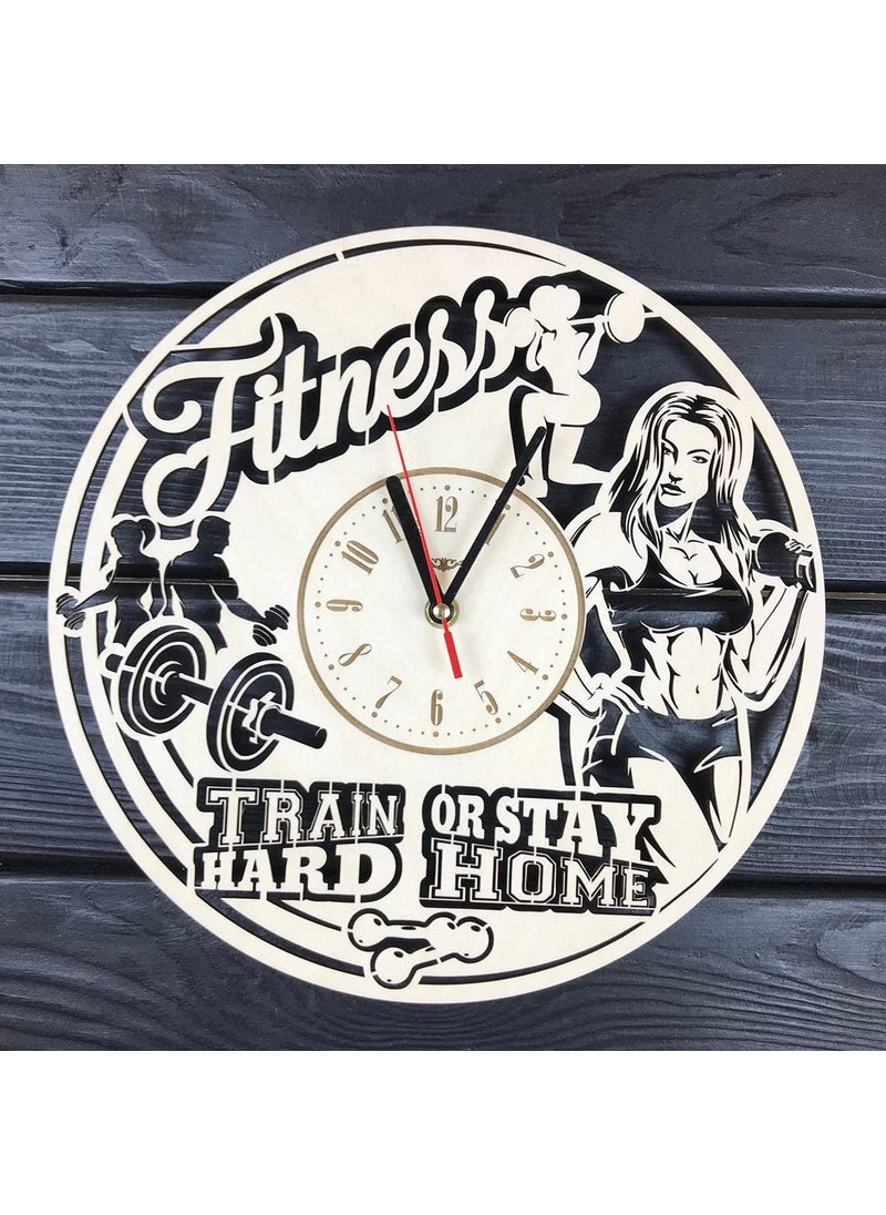 NABSTER Fitness Wall Clock Wood Home Decor Hanging Fitness Wall Art Unique Gym Gifts Women Modern Fitness Poster Workout Wood Fitness Clock 12 Inch 30 Cm