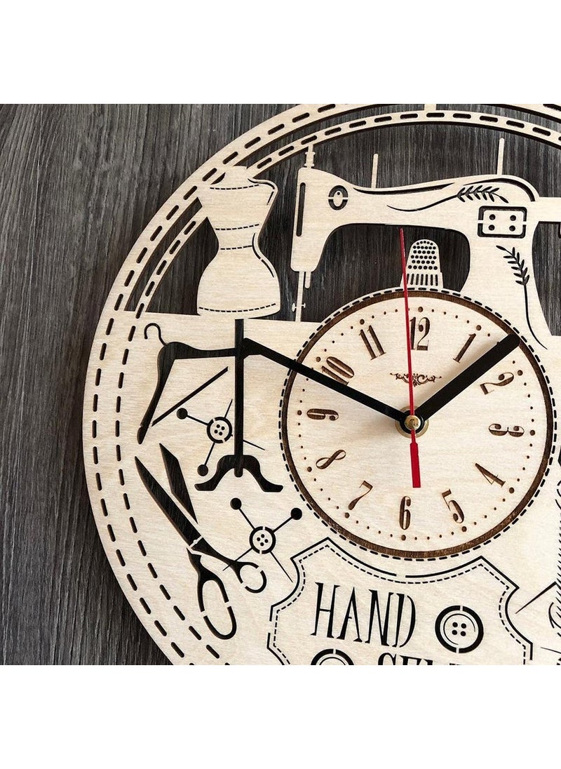 NABSTER Sewing Wall Clock Wood Personalized Home Kitchen Decor Living Room Gifts Woman Unique Office Kitchen Wedding Christmas Birthday Sewing Clock 12 Inch 30 Cm