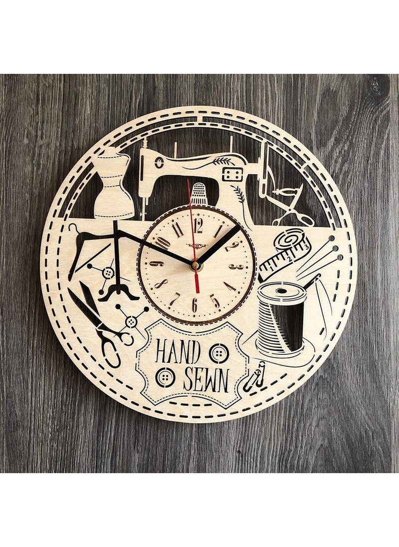 NABSTER Sewing Wall Clock Wood Personalized Home Kitchen Decor Living Room Gifts Woman Unique Office Kitchen Wedding Christmas Birthday Sewing Clock 12 Inch 30 Cm