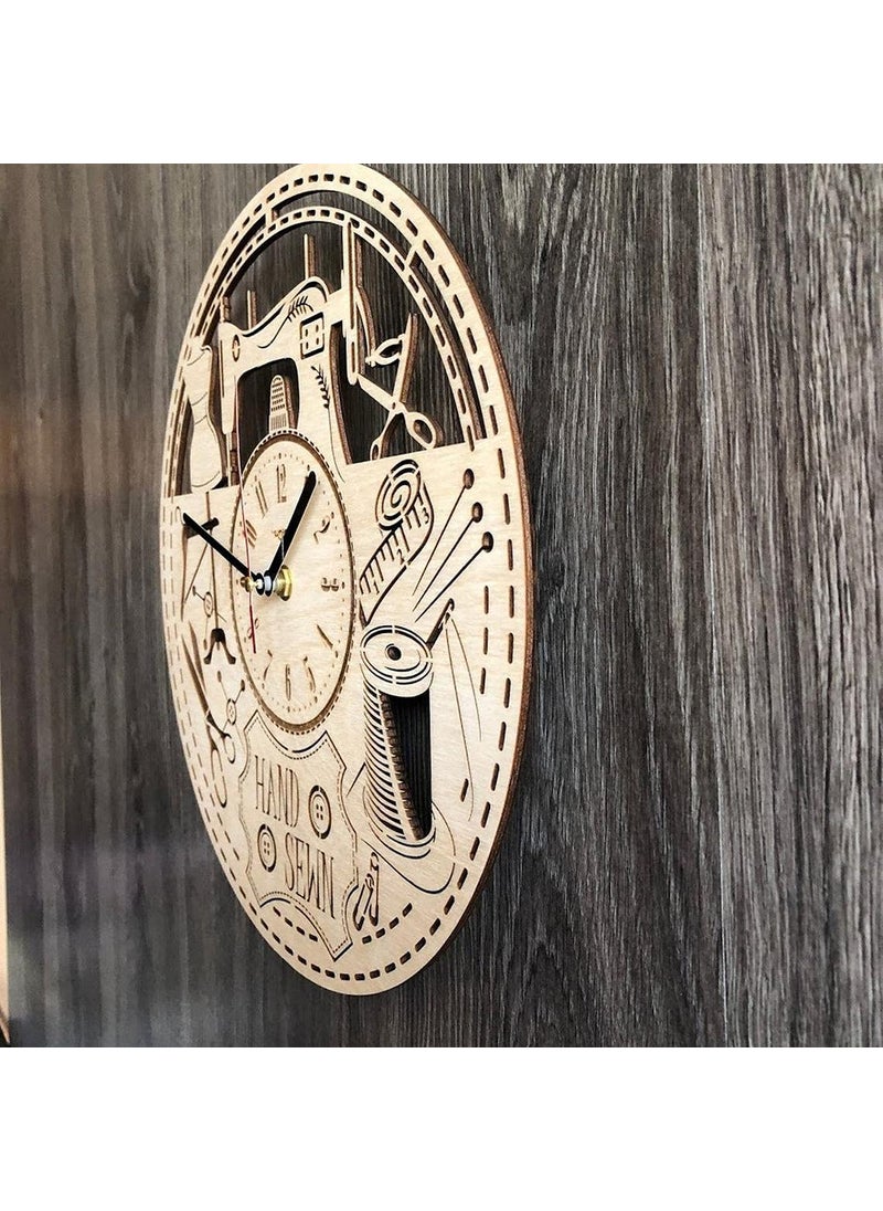 NABSTER Sewing Wall Clock Wood Personalized Home Kitchen Decor Living Room Gifts Woman Unique Office Kitchen Wedding Christmas Birthday Sewing Clock 12 Inch 30 Cm