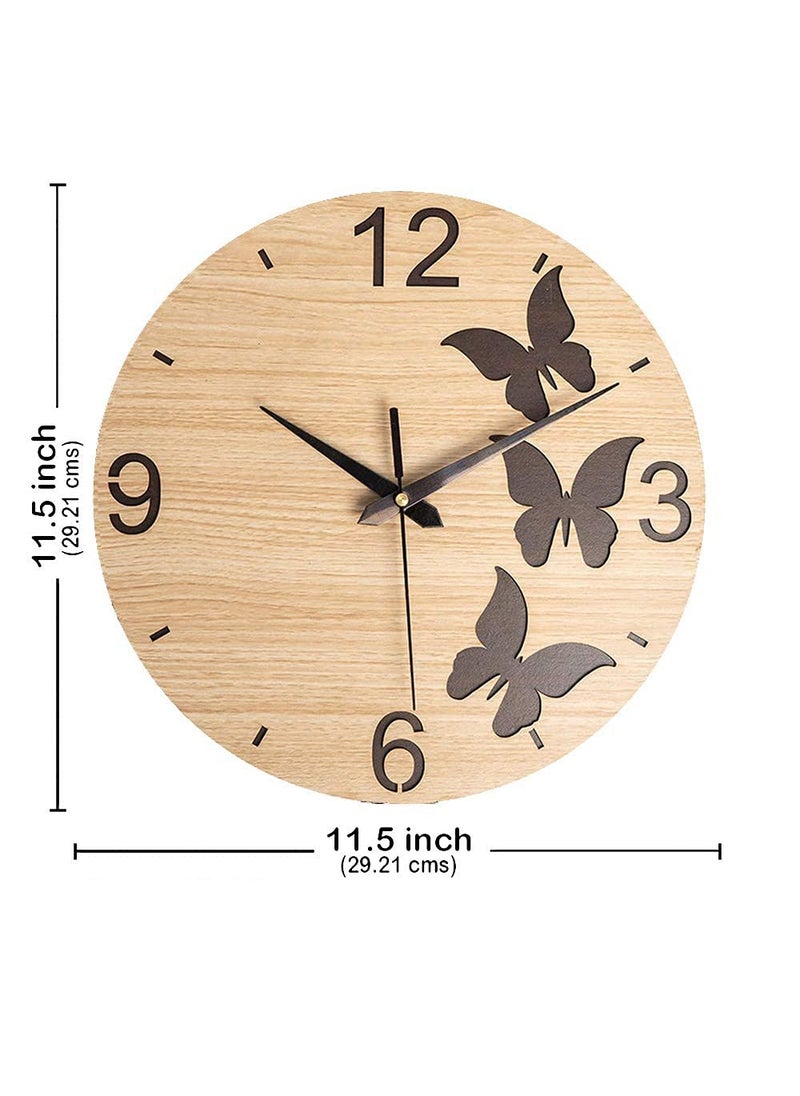 Auromin Designer MDF Wooden Wall Clock Fancy Big Size Antique Design Ticking Movement Clock for Home Decor Living Room Bedroom Office Home and Hall30 cm Light Brown