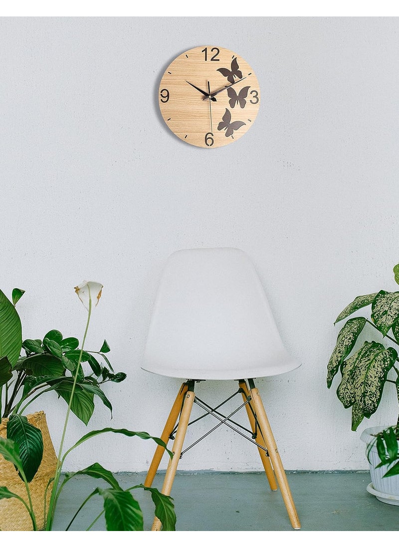 Auromin Designer MDF Wooden Wall Clock Fancy Big Size Antique Design Ticking Movement Clock for Home Decor Living Room Bedroom Office Home and Hall30 cm Light Brown