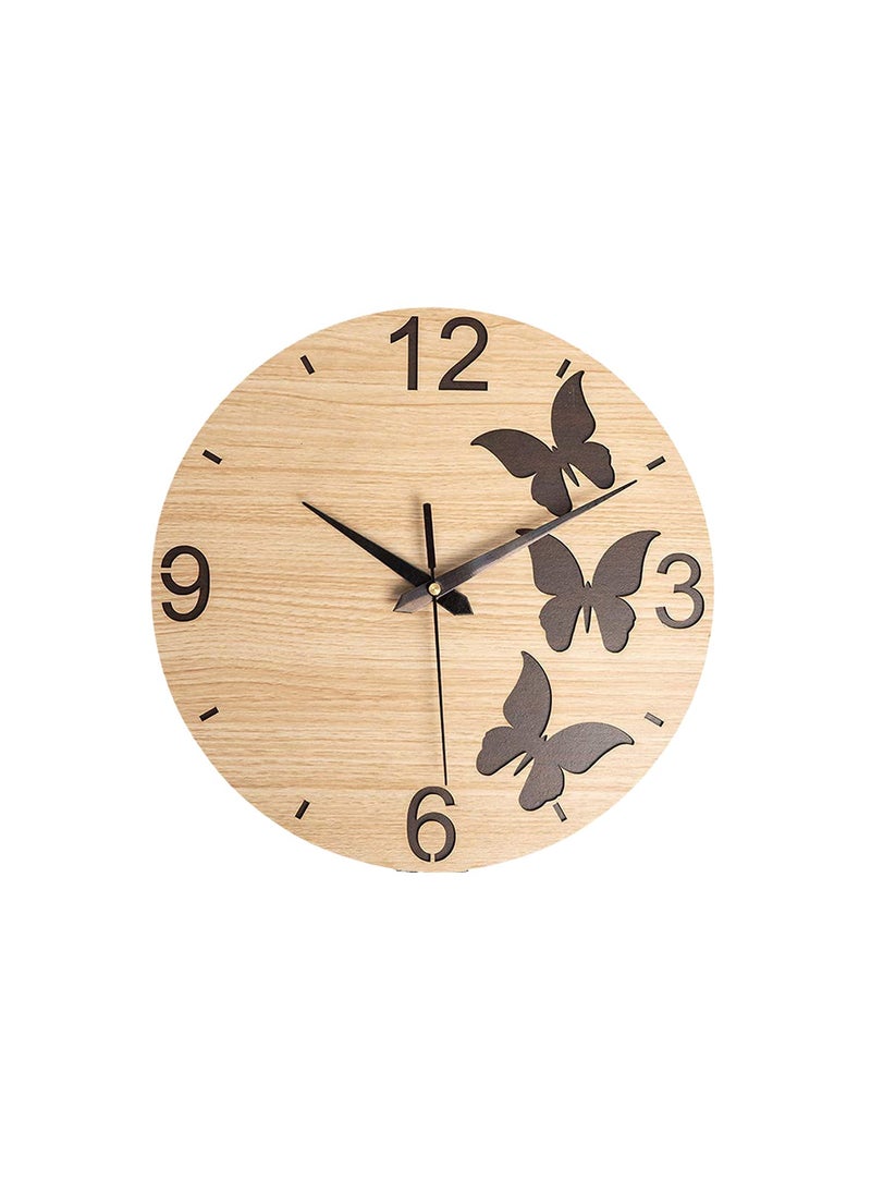 Auromin Designer MDF Wooden Wall Clock Fancy Big Size Antique Design Ticking Movement Clock for Home Decor Living Room Bedroom Office Home and Hall30 cm Light Brown