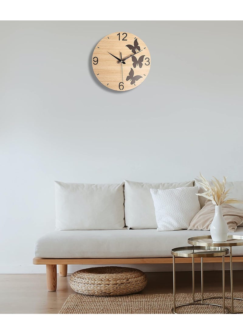 Auromin Designer MDF Wooden Wall Clock Fancy Big Size Antique Design Ticking Movement Clock for Home Decor Living Room Bedroom Office Home and Hall30 cm Light Brown