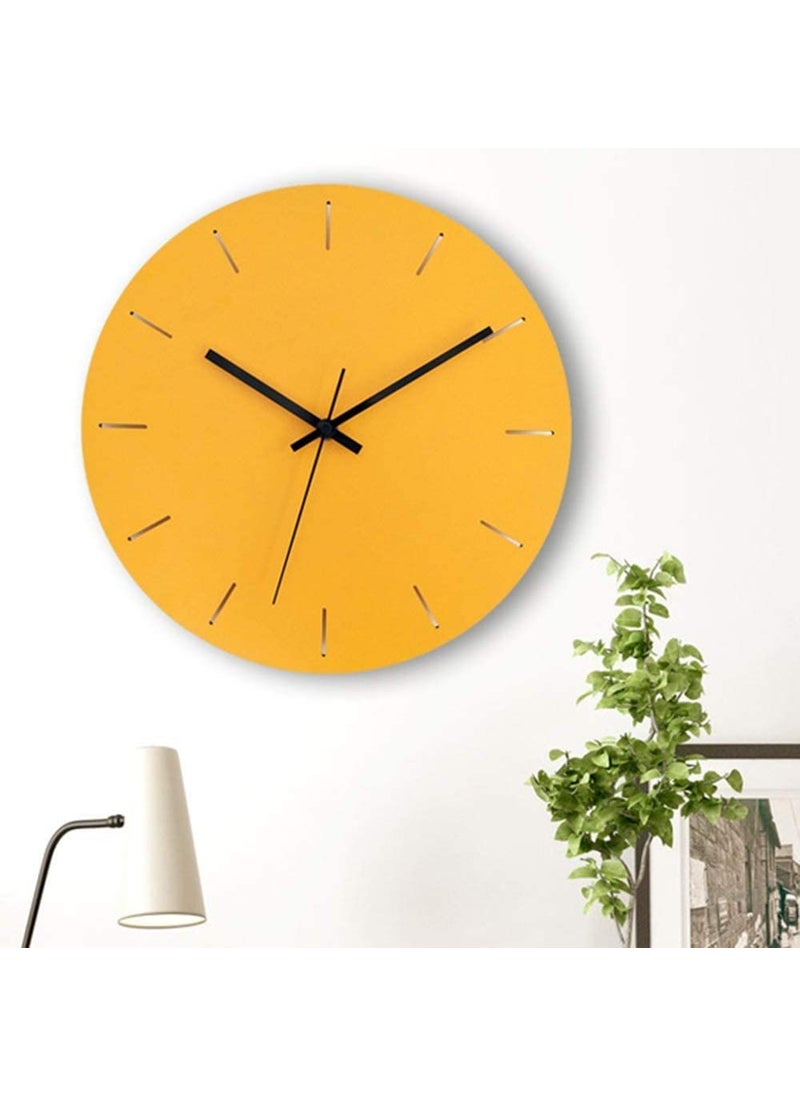 NABSTER Modern Round Wooden Wall Clock in Yellow Designer Clock for Home Decor in Living Rooms Bedrooms Offices or Hallways 12 Inch30 Cm Size Perfect Wall Clocks for Stylish Homes