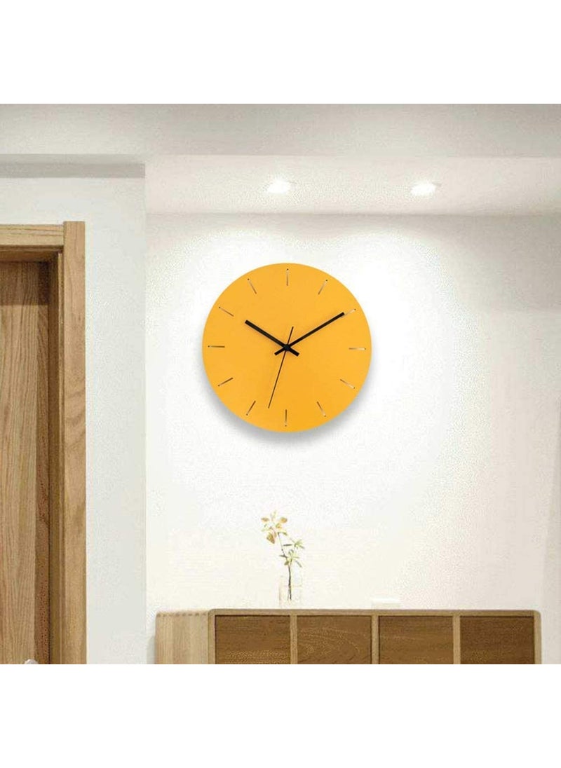 NABSTER Modern Round Wooden Wall Clock in Yellow Designer Clock for Home Decor in Living Rooms Bedrooms Offices or Hallways 12 Inch30 Cm Size Perfect Wall Clocks for Stylish Homes