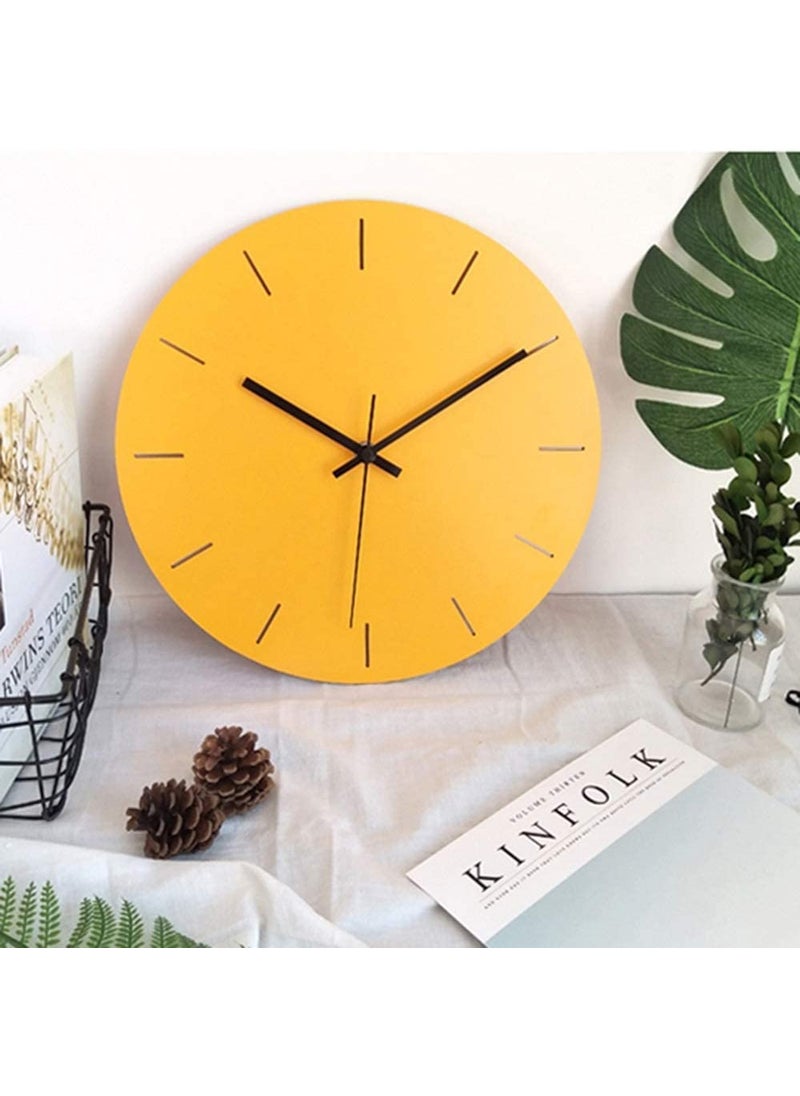 NABSTER Modern Round Wooden Wall Clock in Yellow Designer Clock for Home Decor in Living Rooms Bedrooms Offices or Hallways 12 Inch30 Cm Size Perfect Wall Clocks for Stylish Homes