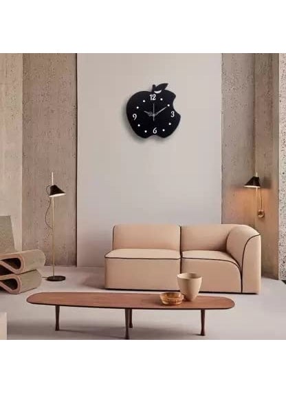 INLERA Apple Design Wooden Analog 25 cm X 25 cm Wall Clock Black Without Glass