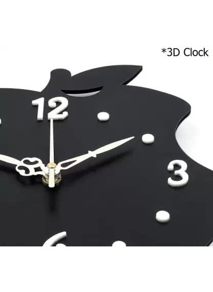 INLERA Apple Design Wooden Analog 25 cm X 25 cm Wall Clock Black Without Glass