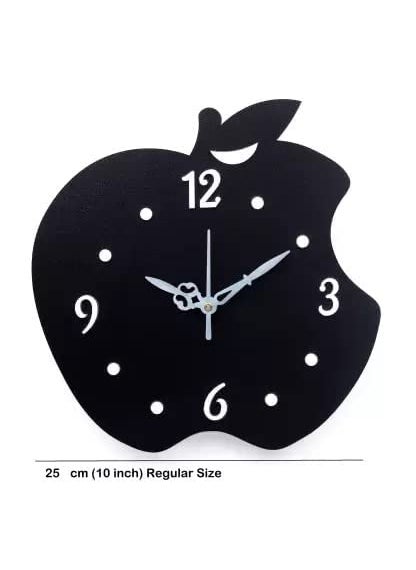 INLERA Apple Design Wooden Analog 25 cm X 25 cm Wall Clock Black Without Glass