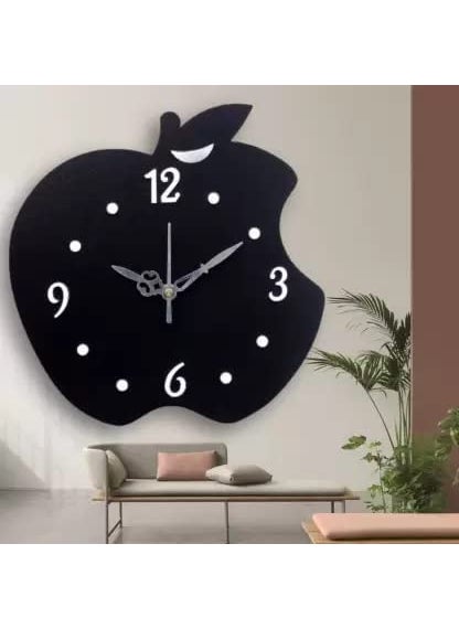 INLERA Apple Design Wooden Analog 25 cm X 25 cm Wall Clock Black Without Glass