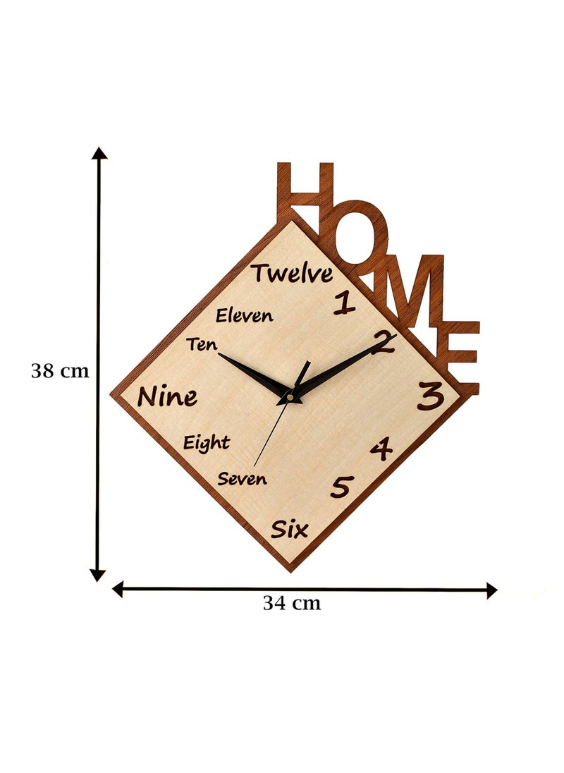 Ingo creation Sweep and Silent Wooden Wall Clock Wall Clock for Home Bedroom Living Room Big Size Latest Style Size 38 cm x 34 cm