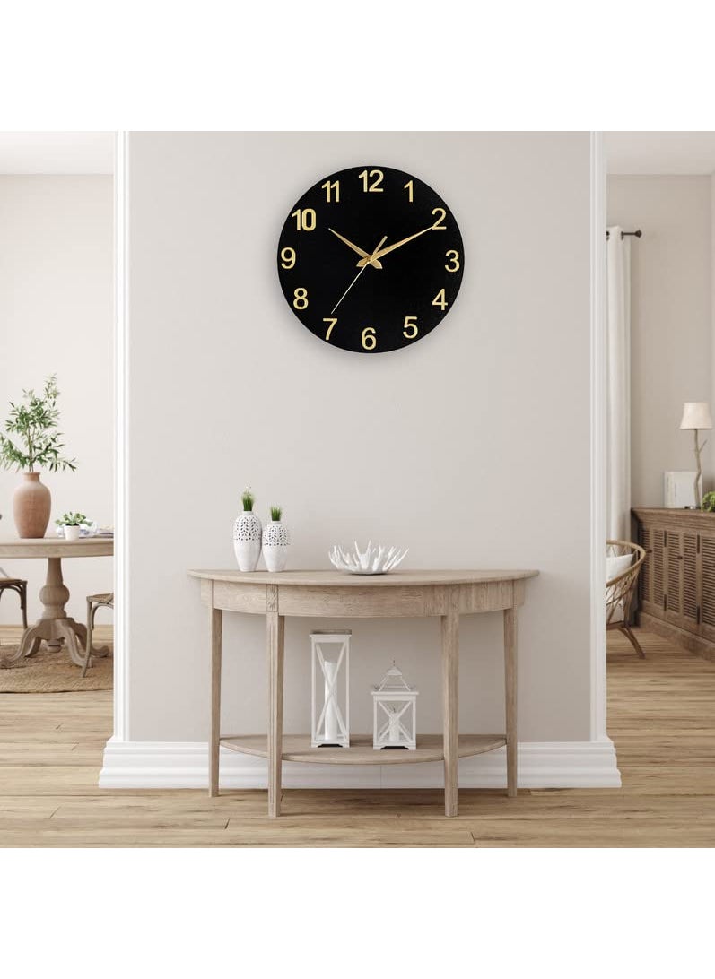 AUROMIN THE ART OF INGENUITY Stylish Wooden Wall Clock for Home Decor Unique Modern Big Size Wall Watch Black 30 cm