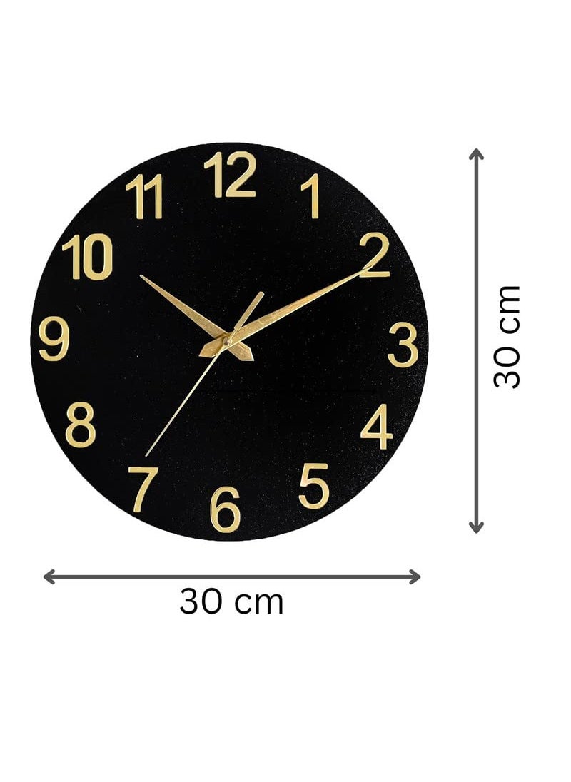 AUROMIN THE ART OF INGENUITY Stylish Wooden Wall Clock for Home Decor Unique Modern Big Size Wall Watch Black 30 cm