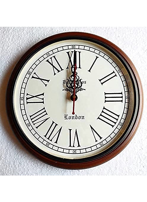 MI M I Wooden Wall Clock Antique Style Art Unique Decorative for Home Office Decore Brown 12 inch