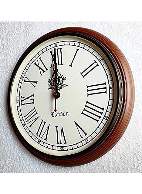 MI M I Wooden Wall Clock Antique Style Art Unique Decorative for Home Office Decore Brown 12 inch