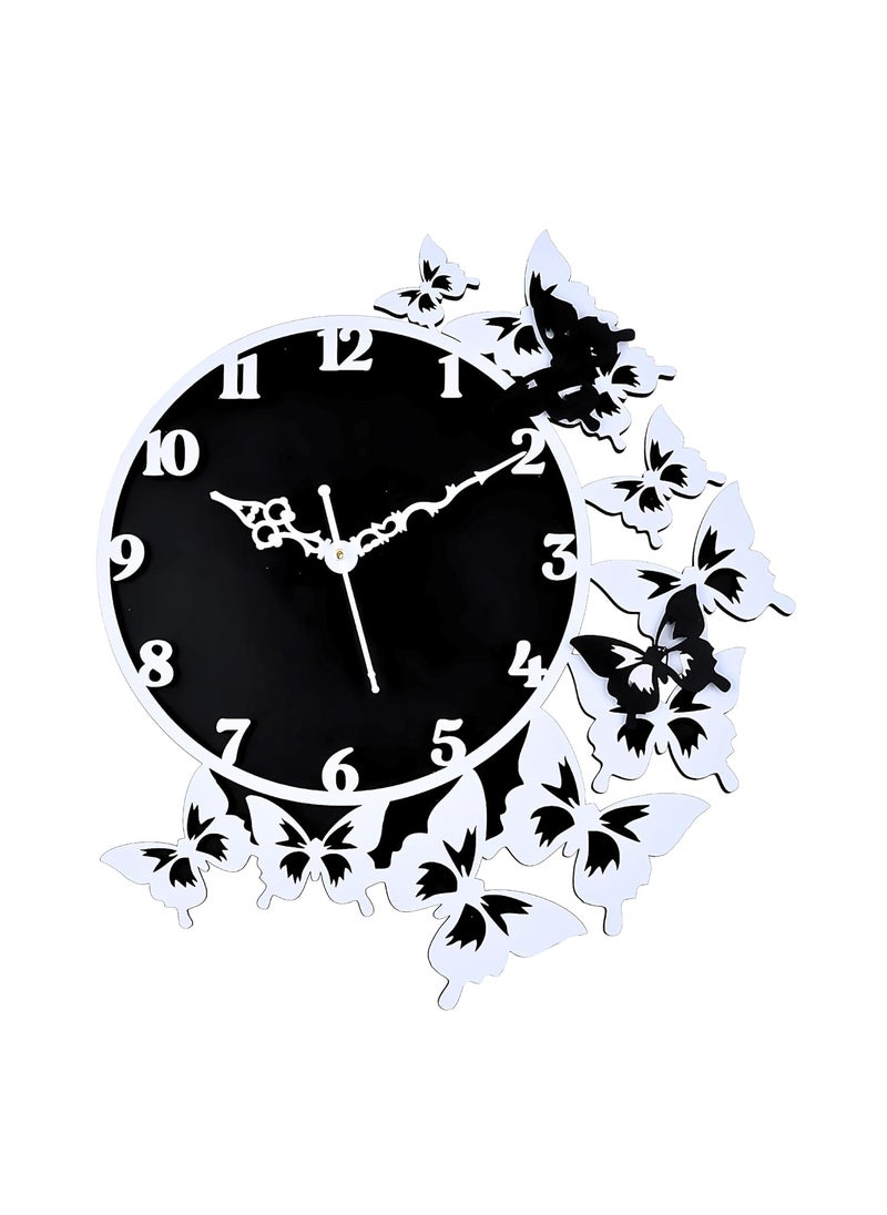 Nozvera Wooden Wall Clock for Home Decor Big Size Stylish Fancy Wall Clock for Bedroom Living Room Office Butterfly Wall Clock for Home Modern Wooden Clock Wall 40cm 40cm