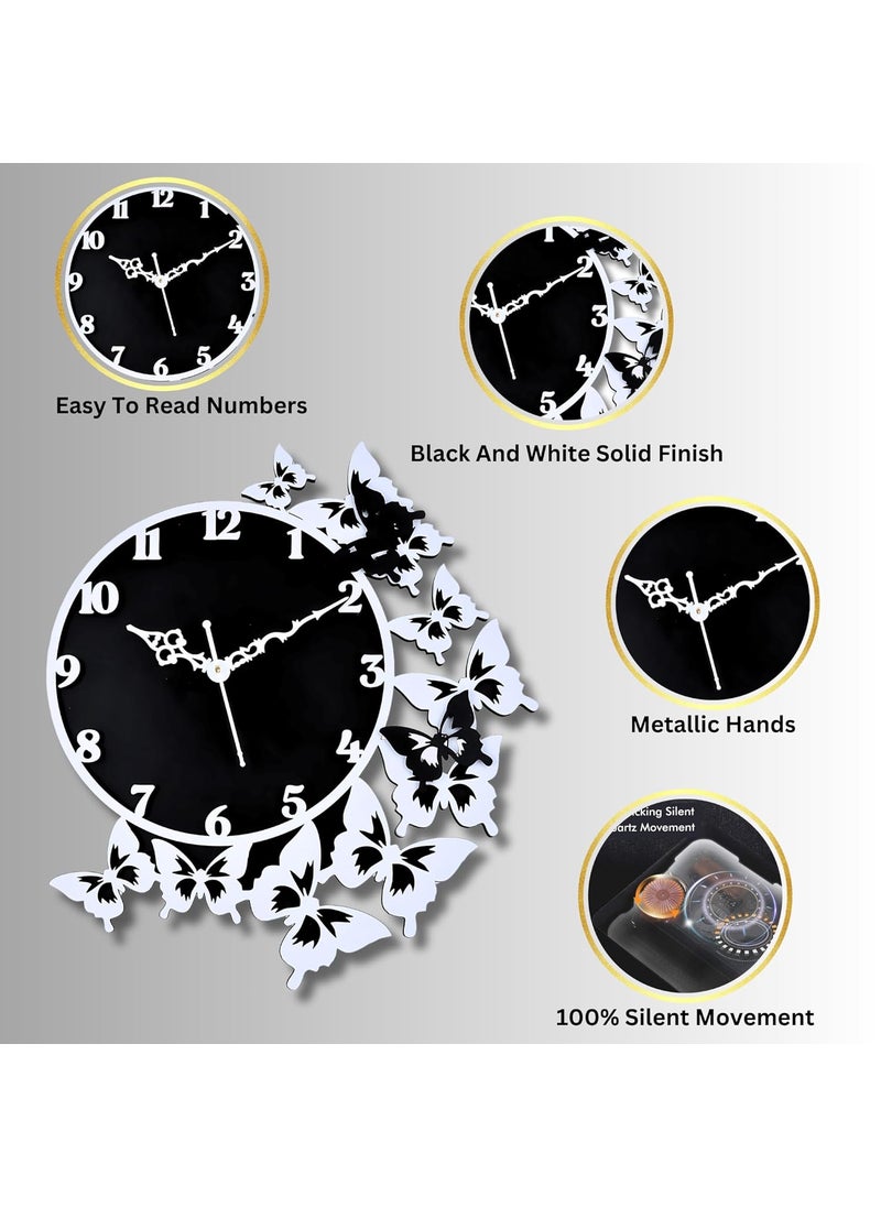 Nozvera Wooden Wall Clock for Home Decor Big Size Stylish Fancy Wall Clock for Bedroom Living Room Office Butterfly Wall Clock for Home Modern Wooden Clock Wall 40cm 40cm