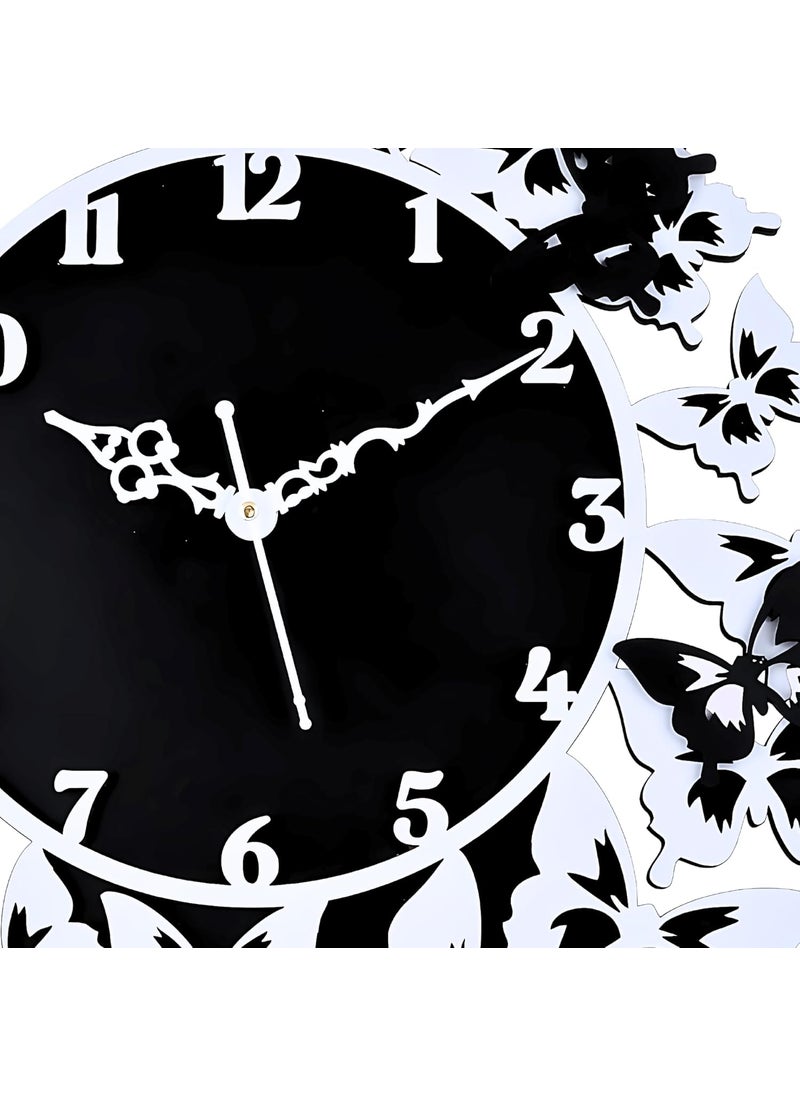 Nozvera Wooden Wall Clock for Home Decor Big Size Stylish Fancy Wall Clock for Bedroom Living Room Office Butterfly Wall Clock for Home Modern Wooden Clock Wall 40cm 40cm
