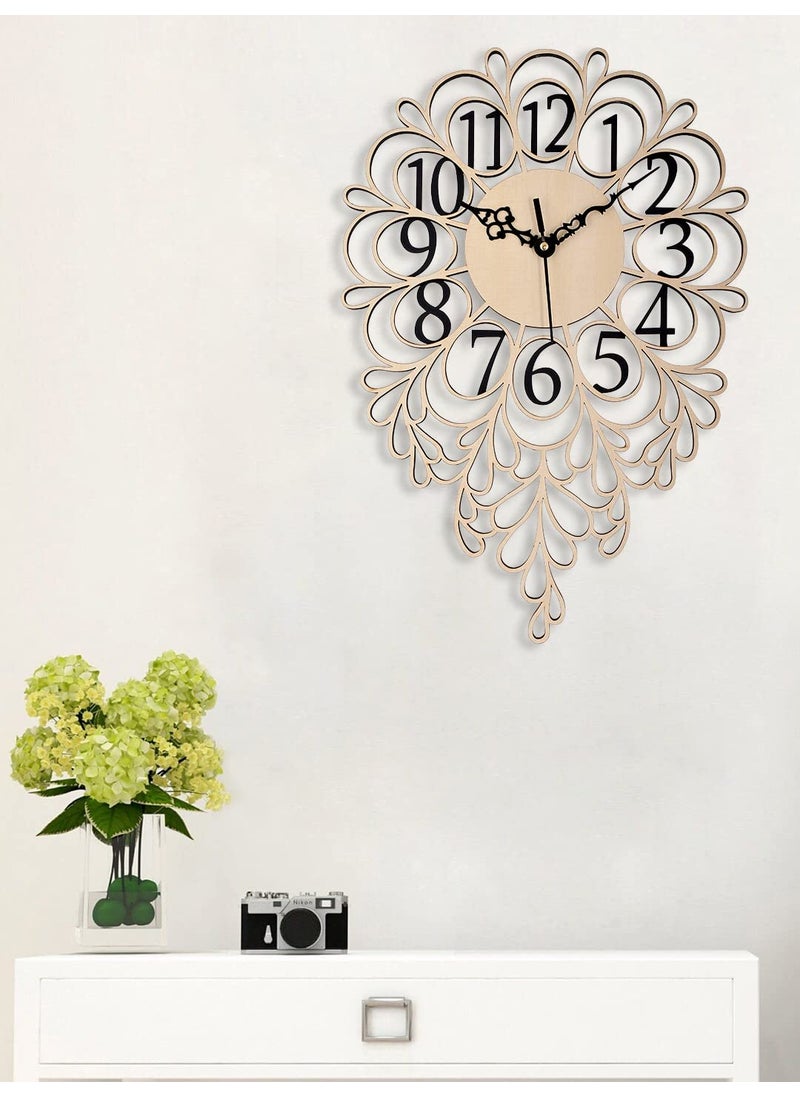 Nozvera Silent NonTicking Wooden Wall Clock for Home Stylish Latest 15 Inch Designer Wall Clock for Home Living Room Bedroom Office Hall Beige