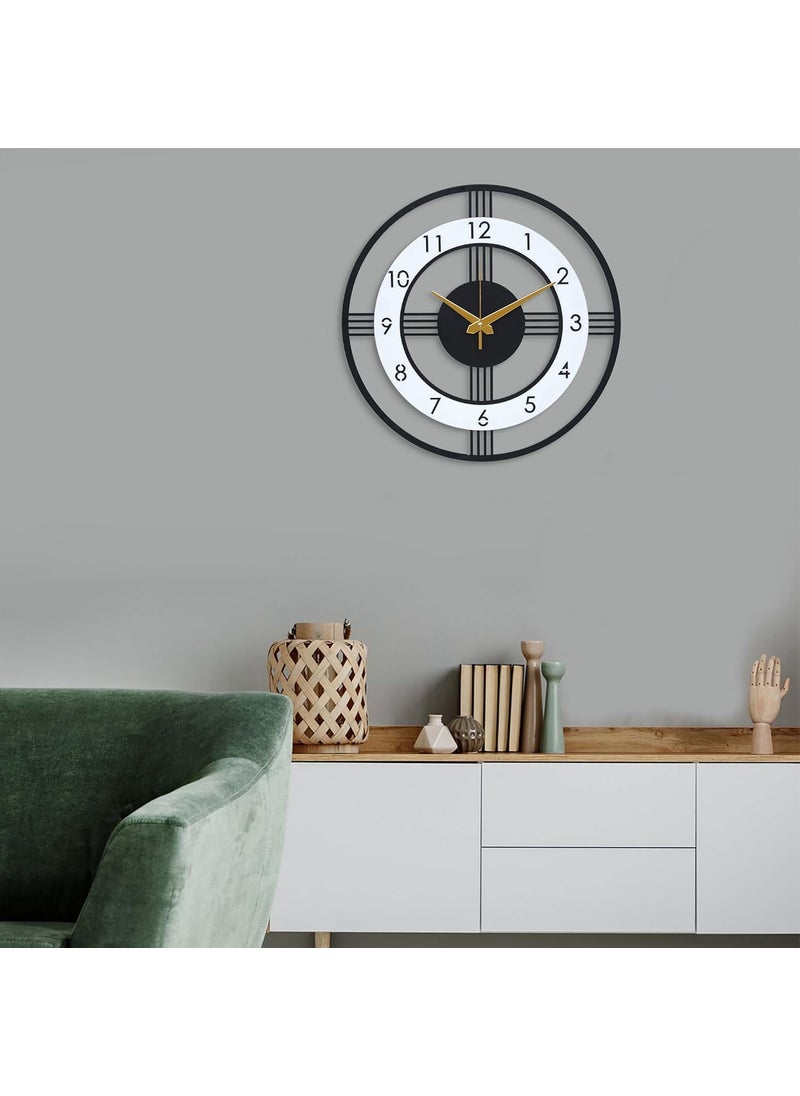 100 STEPS Designer Metal Wall Clock Matte Black and Acrylic for HomeOfficeLiving Room 38 cm Diameter Black and White