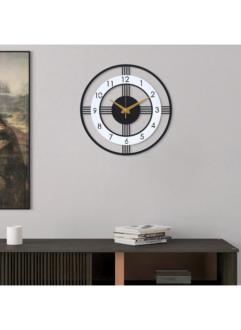 100 STEPS Designer Metal Wall Clock Matte Black and Acrylic for HomeOfficeLiving Room 38 cm Diameter Black and White