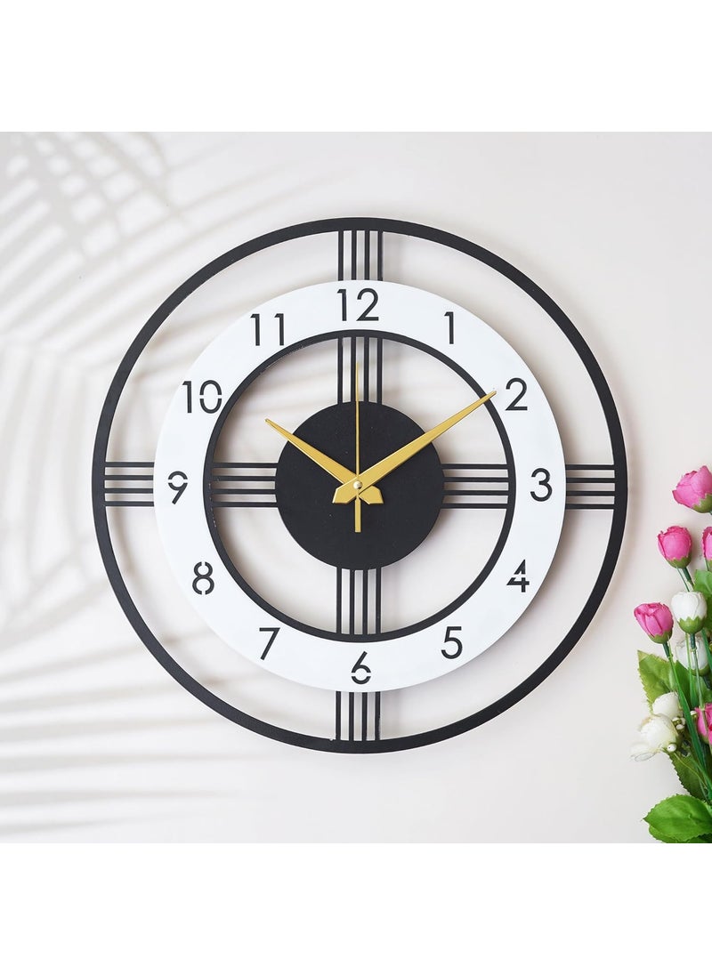 100 STEPS Designer Metal Wall Clock Matte Black and Acrylic for HomeOfficeLiving Room 38 cm Diameter Black and White