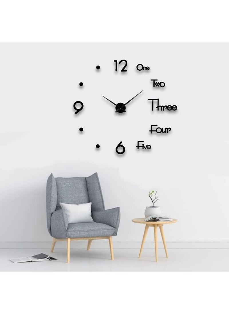 Inlera Acrylic DIY Wall Clock 3D Decorative Sticker Clock Home Office Decor 3D Wall Clock Adjustable Size Black 1 2 3