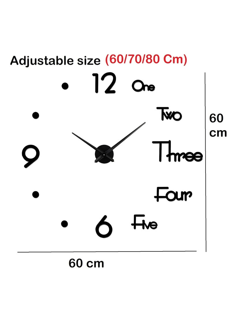 Inlera Acrylic DIY Wall Clock 3D Decorative Sticker Clock Home Office Decor 3D Wall Clock Adjustable Size Black 1 2 3