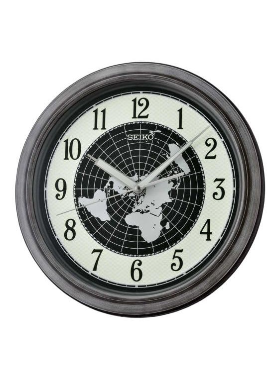 SEIKO Decorative Antique Finish Dark Silver Round Plastic Home Decor Lumibrite English Numbers Wall Clock with Sweep Movement Size 32 x 42 x 32 CM Weight 780 gram QXA825SN