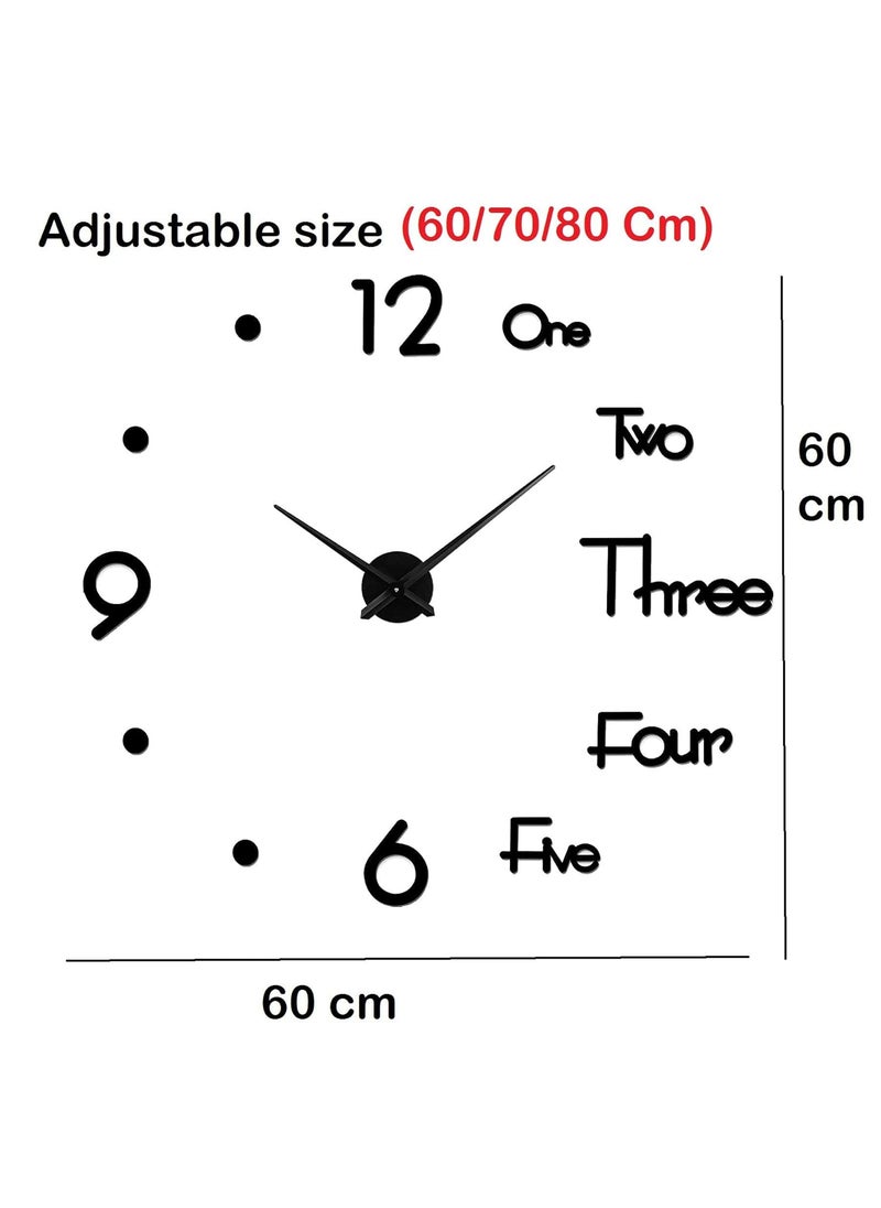 INLERA Designer 3D DIY Self Adhesive Wall Clock Wall Sticker of Large Size DIY Frameless with 3D Big Mirror Surface Effect Analog70 cm X 70 cm Wall ClockBlack