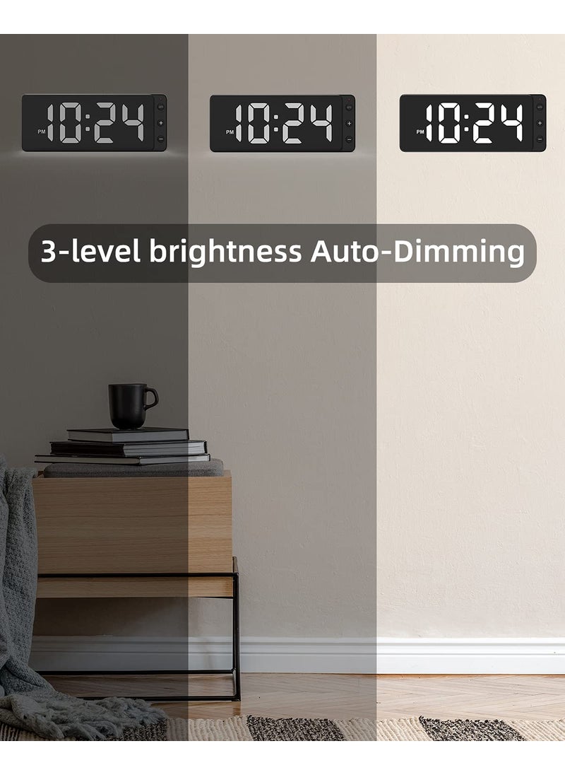 LED Digital Wall Clock with Large Display Big Digits AutoDimming 1224Hr Format Battery Backup Silent Wall Clock for Farmhouse Kitchen Living Room Bedroom Classroom Office White