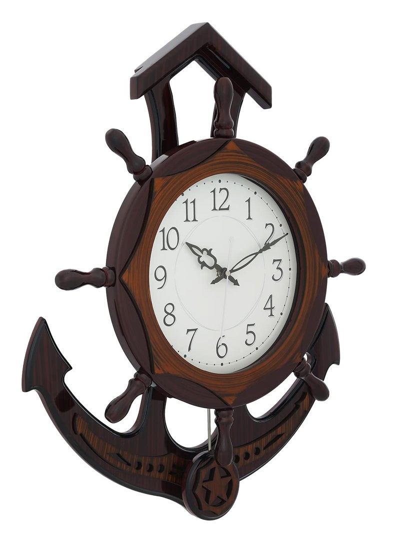CHRONIKLE Decorative Anchor Wheel Style Wooden Rosewood Analog HomeOffice Decor Full Figure Pendulum Wall Clock with Sweep Movement Size 39 x 6 x 485 CM Weight 1380 grm