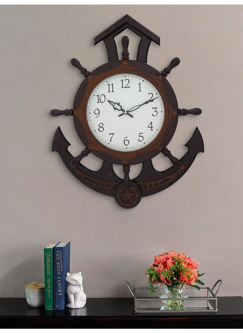 CHRONIKLE Decorative Anchor Wheel Style Wooden Rosewood Analog HomeOffice Decor Full Figure Pendulum Wall Clock with Sweep Movement Size 39 x 6 x 485 CM Weight 1380 grm