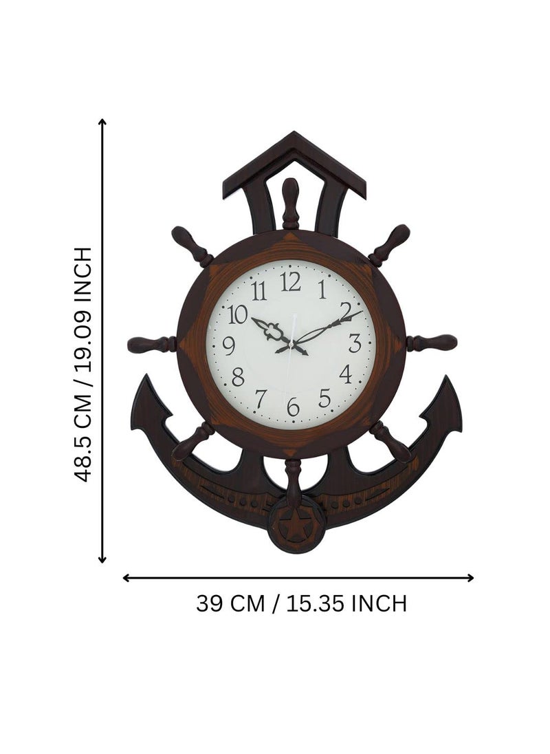 CHRONIKLE Decorative Anchor Wheel Style Wooden Rosewood Analog HomeOffice Decor Full Figure Pendulum Wall Clock with Sweep Movement Size 39 x 6 x 485 CM Weight 1380 grm