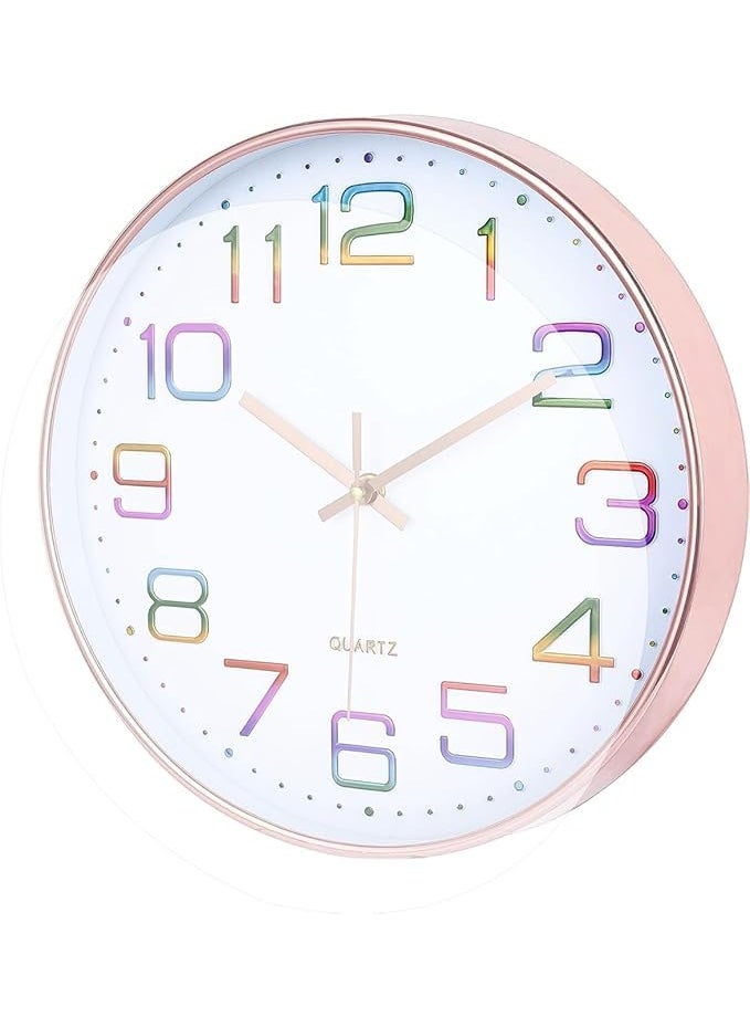 BEMOX Wall Clock 12 Silent Quartz Decorative Wall Clock NonTicking Classic Digital Clock Battery Operated Round Easy to Read Handheld Complete HomeKitchenBedroom Rainbow